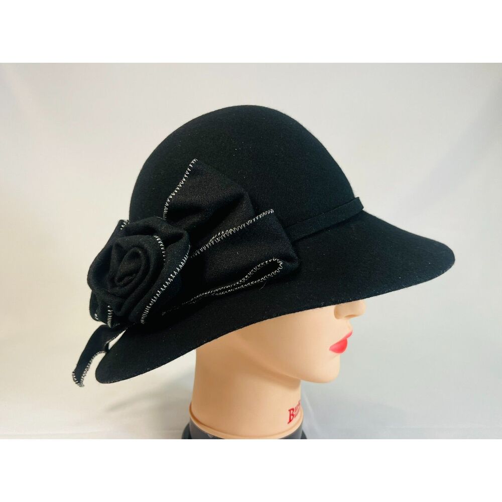 Kate Landry 100% Wool Rose Silver Thread Floppy Hat Chic Glam